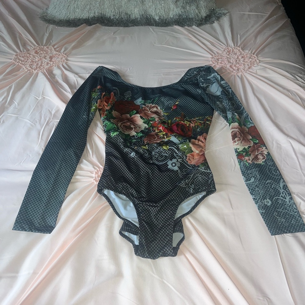 Floral Long Sleeve Ballet Rosa Leotard